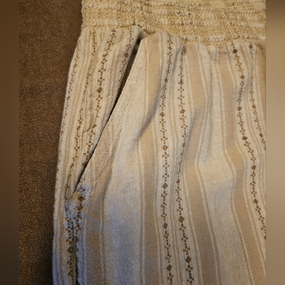 Briggs Elastic Waist Tan Stripe Pull-On Linen Blend Wide Leg Palazzo Pants Sz L - Picture 5 of 13